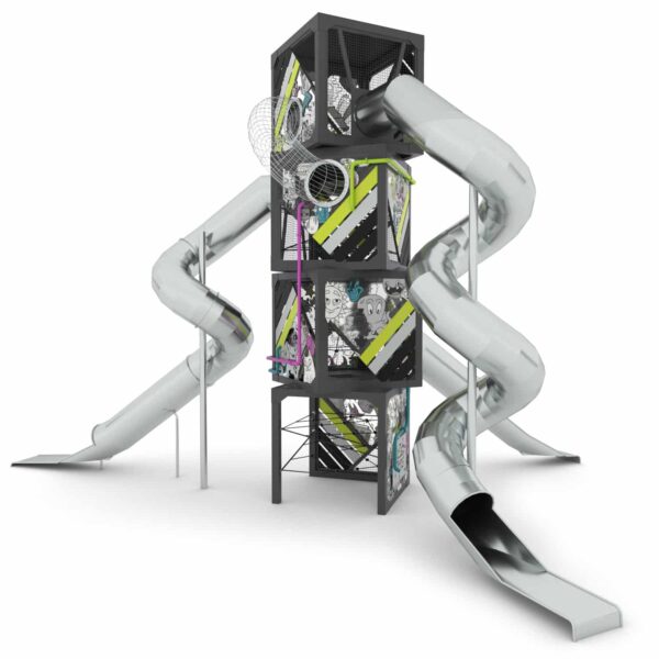 Quadrupel speelcubus met drie buisglijbanen (QB2505)