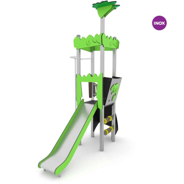 Jungle toren met glijbaan, brandweerpaal en klimwand (JL3202 RVS)