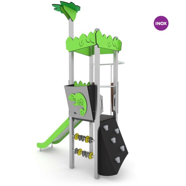 Jungle toren met glijbaan, brandweerpaal en klimwand (JL3202 RVS) - Afbeelding 2