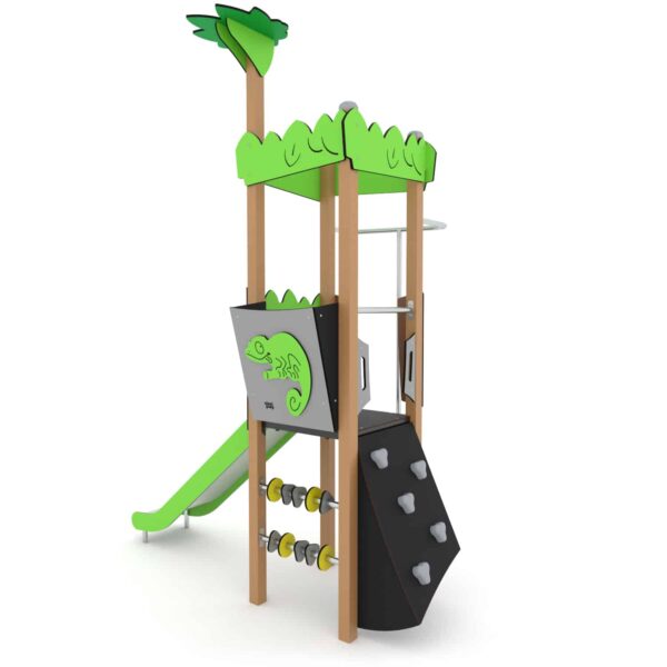 Jungle toren met glijbaan, brandweerpaal en klimwand (JL3202) - Afbeelding 2
