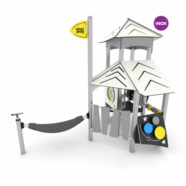 Space toren met speelhuis en hangmat (SC3401 RVS)