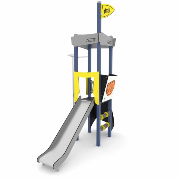 Space toren met glijbaan, brandweerpaal en klimwand (SC3402)