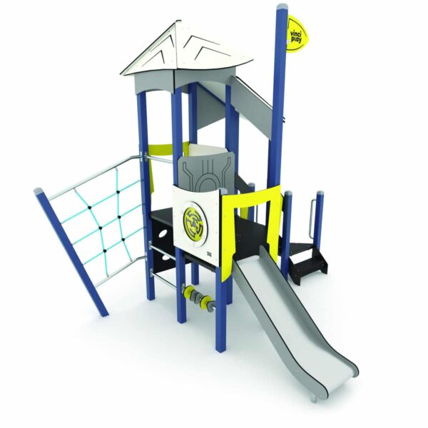 Space toren met glijbaan, trap en klimelementen (SC3403 RVS)